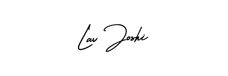 You should practise on your own different ways (AmerikaSignatureDemo-Regular) to write your name (Lav Joshi) in signature. don't let someone else do it for you. Lav Joshi signature style 3 images and pictures png