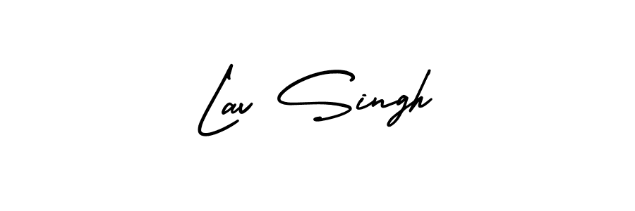 You should practise on your own different ways (AmerikaSignatureDemo-Regular) to write your name (Lav Singh) in signature. don't let someone else do it for you. Lav Singh signature style 3 images and pictures png