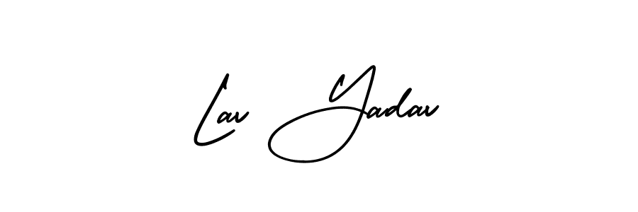 The best way (AmerikaSignatureDemo-Regular) to make a short signature is to pick only two or three words in your name. The name Lav Yadav include a total of six letters. For converting this name. Lav Yadav signature style 3 images and pictures png