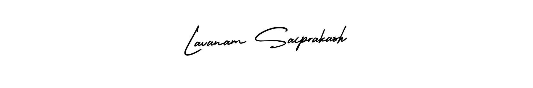 You should practise on your own different ways (AmerikaSignatureDemo-Regular) to write your name (Lavanam Saiprakash) in signature. don't let someone else do it for you. Lavanam Saiprakash signature style 3 images and pictures png