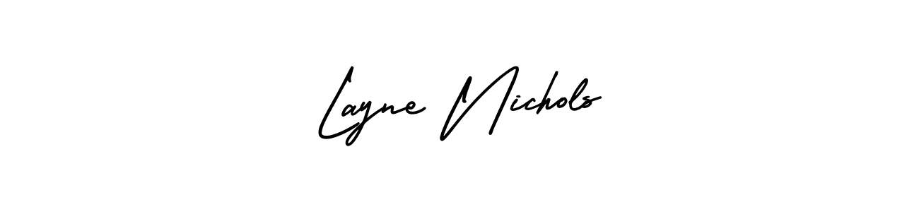 You should practise on your own different ways (AmerikaSignatureDemo-Regular) to write your name (Layne Nichols) in signature. don't let someone else do it for you. Layne Nichols signature style 3 images and pictures png