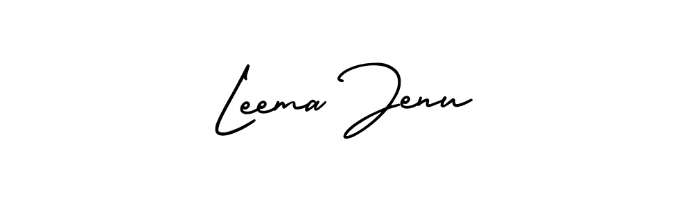 You should practise on your own different ways (AmerikaSignatureDemo-Regular) to write your name (Leema Jenu) in signature. don't let someone else do it for you. Leema Jenu signature style 3 images and pictures png