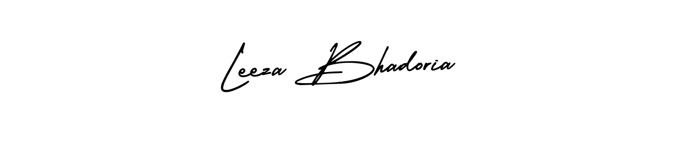 You should practise on your own different ways (AmerikaSignatureDemo-Regular) to write your name (Leeza Bhadoria) in signature. don't let someone else do it for you. Leeza Bhadoria signature style 3 images and pictures png