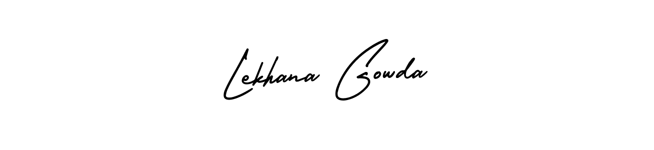 You should practise on your own different ways (AmerikaSignatureDemo-Regular) to write your name (Lekhana Gowda) in signature. don't let someone else do it for you. Lekhana Gowda signature style 3 images and pictures png
