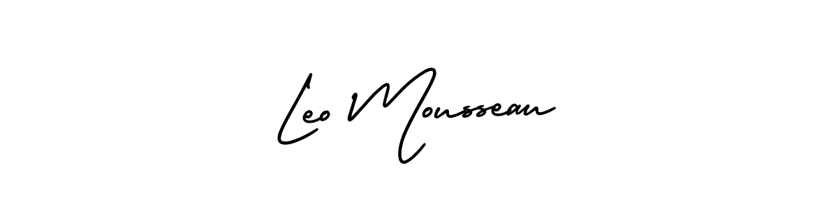 You should practise on your own different ways (AmerikaSignatureDemo-Regular) to write your name (Leo Mousseau) in signature. don't let someone else do it for you. Leo Mousseau signature style 3 images and pictures png