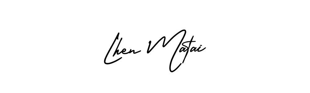 You should practise on your own different ways (AmerikaSignatureDemo-Regular) to write your name (Lhen Matai) in signature. don't let someone else do it for you. Lhen Matai signature style 3 images and pictures png