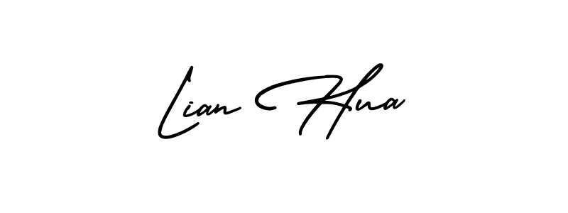 You should practise on your own different ways (AmerikaSignatureDemo-Regular) to write your name (Lian Hua) in signature. don't let someone else do it for you. Lian Hua signature style 3 images and pictures png