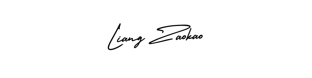 You should practise on your own different ways (AmerikaSignatureDemo-Regular) to write your name (Liang Zaokao) in signature. don't let someone else do it for you. Liang Zaokao signature style 3 images and pictures png