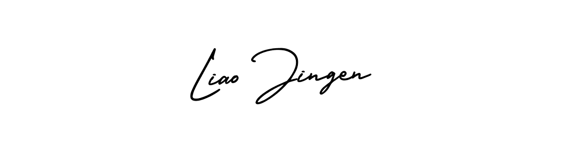 The best way (AmerikaSignatureDemo-Regular) to make a short signature is to pick only two or three words in your name. The name Liao Jingen include a total of six letters. For converting this name. Liao Jingen signature style 3 images and pictures png