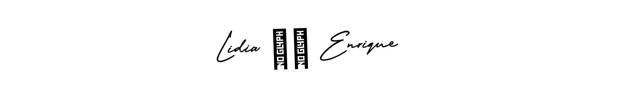 You should practise on your own different ways (AmerikaSignatureDemo-Regular) to write your name (Lidia ❤️ Enrique) in signature. don't let someone else do it for you. Lidia ❤️ Enrique signature style 3 images and pictures png