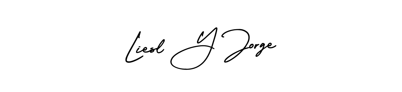 This is the best signature style for the Liesl Y Jorge name. Also you like these signature font (AmerikaSignatureDemo-Regular). Mix name signature. Liesl Y Jorge signature style 3 images and pictures png