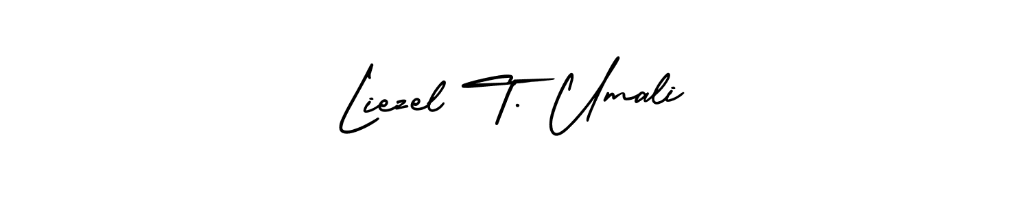 Liezel T. Umali stylish signature style. Best Handwritten Sign (AmerikaSignatureDemo-Regular) for my name. Handwritten Signature Collection Ideas for my name Liezel T. Umali. Liezel T. Umali signature style 3 images and pictures png