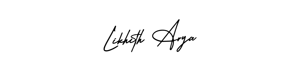 This is the best signature style for the Likhith Arya name. Also you like these signature font (AmerikaSignatureDemo-Regular). Mix name signature. Likhith Arya signature style 3 images and pictures png