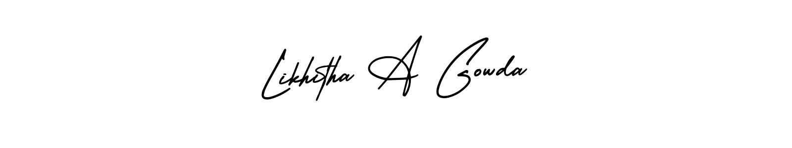 This is the best signature style for the Likhitha A Gowda name. Also you like these signature font (AmerikaSignatureDemo-Regular). Mix name signature. Likhitha A Gowda signature style 3 images and pictures png