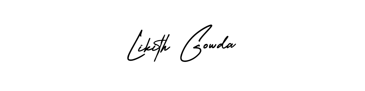 You should practise on your own different ways (AmerikaSignatureDemo-Regular) to write your name (Likith Gowda) in signature. don't let someone else do it for you. Likith Gowda signature style 3 images and pictures png