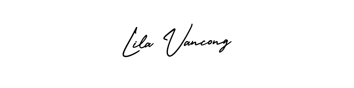 The best way (AmerikaSignatureDemo-Regular) to make a short signature is to pick only two or three words in your name. The name Lila Vancong include a total of six letters. For converting this name. Lila Vancong signature style 3 images and pictures png