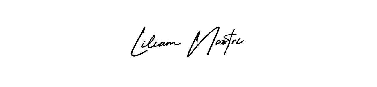 You should practise on your own different ways (AmerikaSignatureDemo-Regular) to write your name (Liliam Nastri) in signature. don't let someone else do it for you. Liliam Nastri signature style 3 images and pictures png