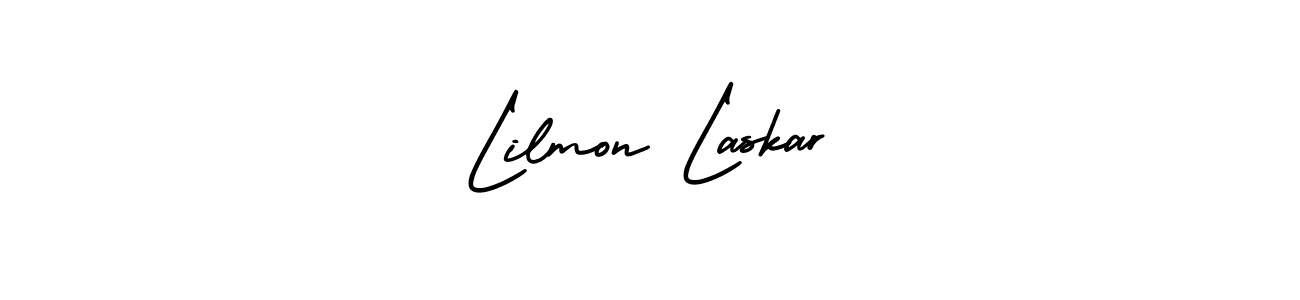 You should practise on your own different ways (AmerikaSignatureDemo-Regular) to write your name (Lilmon Laskar) in signature. don't let someone else do it for you. Lilmon Laskar signature style 3 images and pictures png