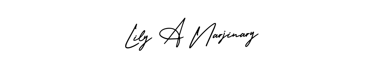 The best way (AmerikaSignatureDemo-Regular) to make a short signature is to pick only two or three words in your name. The name Lily A Narjinary include a total of six letters. For converting this name. Lily A Narjinary signature style 3 images and pictures png