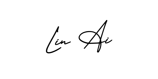 You should practise on your own different ways (AmerikaSignatureDemo-Regular) to write your name (Lin Ai) in signature. don't let someone else do it for you. Lin Ai signature style 3 images and pictures png