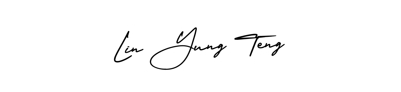 This is the best signature style for the Lin Yung Teng name. Also you like these signature font (AmerikaSignatureDemo-Regular). Mix name signature. Lin Yung Teng signature style 3 images and pictures png
