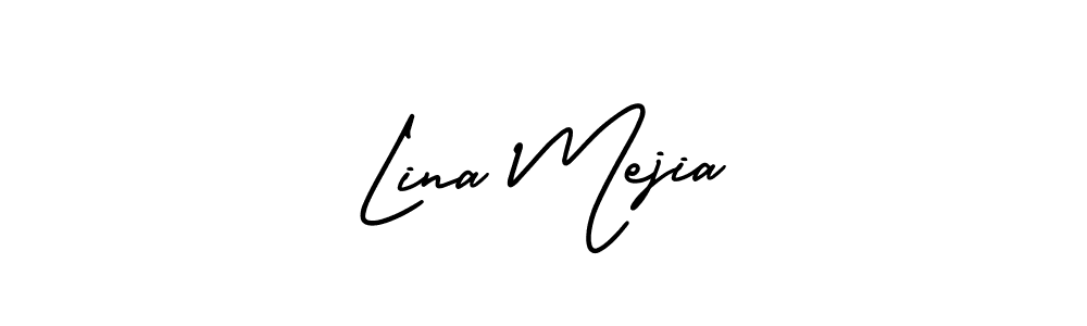 You should practise on your own different ways (AmerikaSignatureDemo-Regular) to write your name (Lina Mejia) in signature. don't let someone else do it for you. Lina Mejia signature style 3 images and pictures png