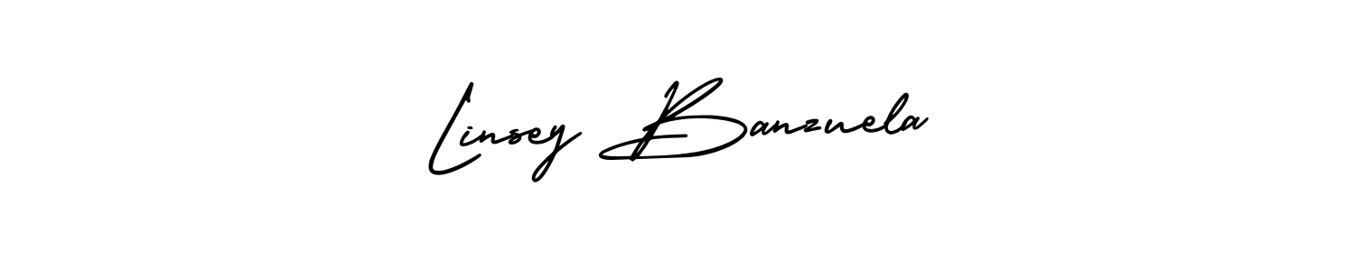 The best way (AmerikaSignatureDemo-Regular) to make a short signature is to pick only two or three words in your name. The name Linsey Banzuela include a total of six letters. For converting this name. Linsey Banzuela signature style 3 images and pictures png