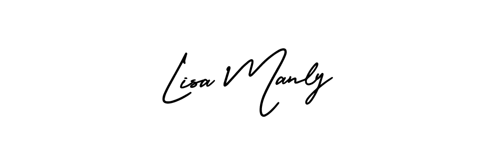 You should practise on your own different ways (AmerikaSignatureDemo-Regular) to write your name (Lisa Manly) in signature. don't let someone else do it for you. Lisa Manly signature style 3 images and pictures png