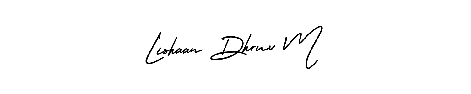 This is the best signature style for the Lishaan Dhruv M name. Also you like these signature font (AmerikaSignatureDemo-Regular). Mix name signature. Lishaan Dhruv M signature style 3 images and pictures png