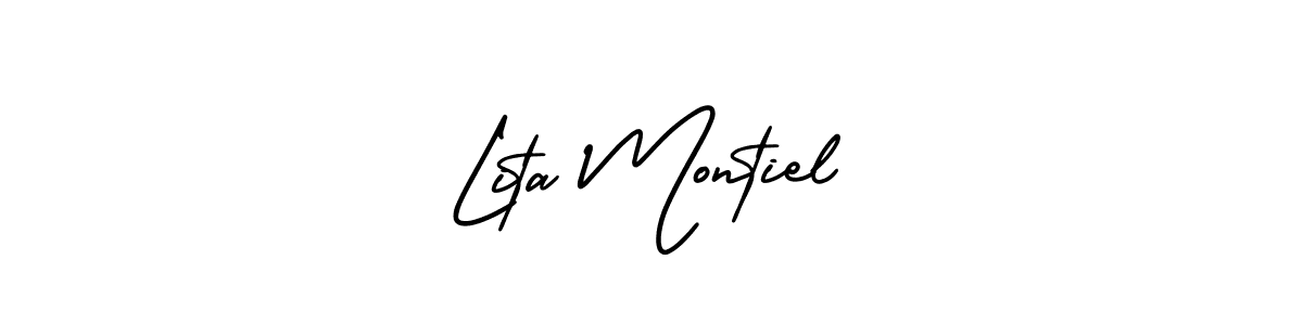 This is the best signature style for the Lita Montiel name. Also you like these signature font (AmerikaSignatureDemo-Regular). Mix name signature. Lita Montiel signature style 3 images and pictures png