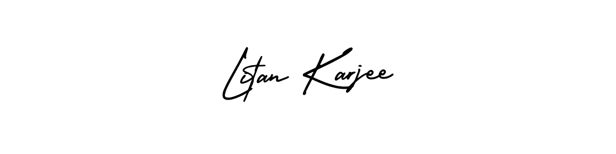 Also You can easily find your signature by using the search form. We will create Litan Karjee name handwritten signature images for you free of cost using AmerikaSignatureDemo-Regular sign style. Litan Karjee signature style 3 images and pictures png