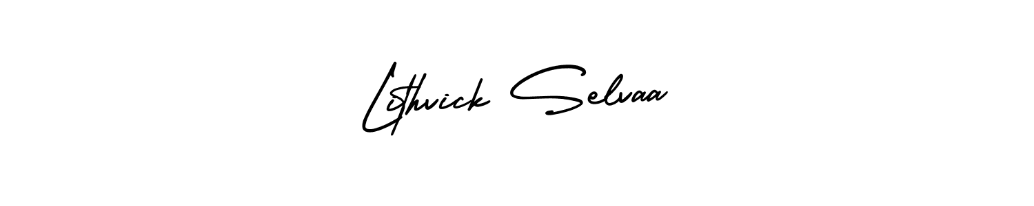 You should practise on your own different ways (AmerikaSignatureDemo-Regular) to write your name (Lithvick Selvaa) in signature. don't let someone else do it for you. Lithvick Selvaa signature style 3 images and pictures png
