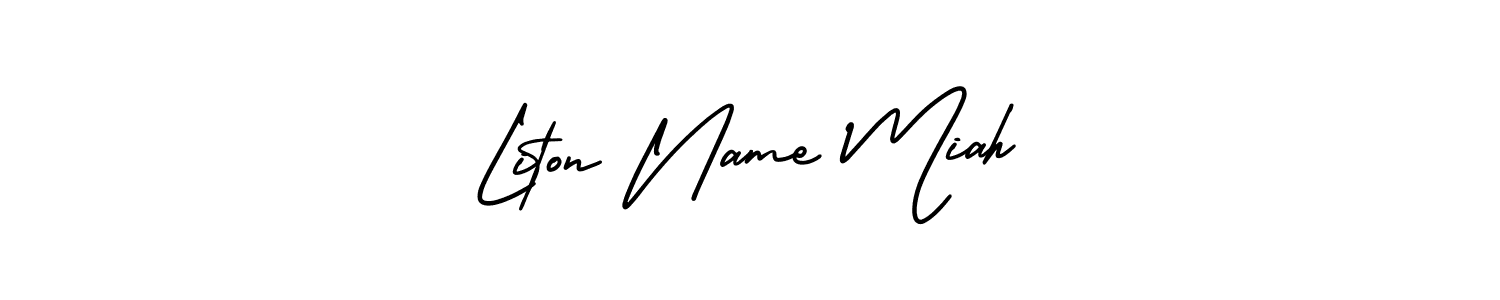 This is the best signature style for the Liton Name Miah name. Also you like these signature font (AmerikaSignatureDemo-Regular). Mix name signature. Liton Name Miah signature style 3 images and pictures png