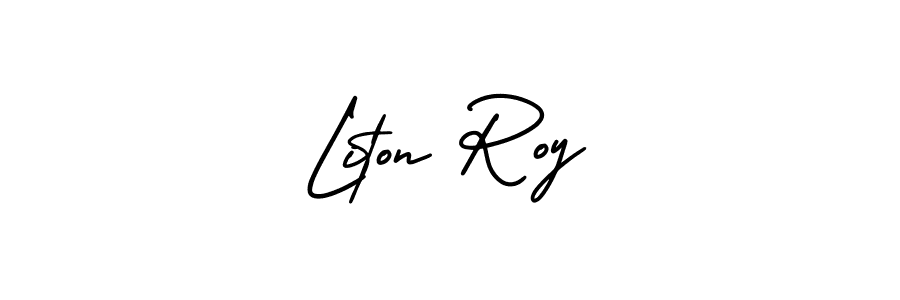 The best way (AmerikaSignatureDemo-Regular) to make a short signature is to pick only two or three words in your name. The name Liton Roy include a total of six letters. For converting this name. Liton Roy signature style 3 images and pictures png