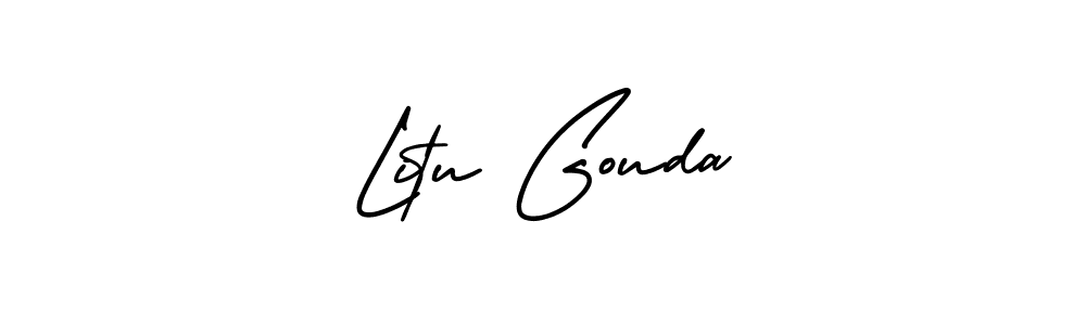 You should practise on your own different ways (AmerikaSignatureDemo-Regular) to write your name (Litu Gouda) in signature. don't let someone else do it for you. Litu Gouda signature style 3 images and pictures png