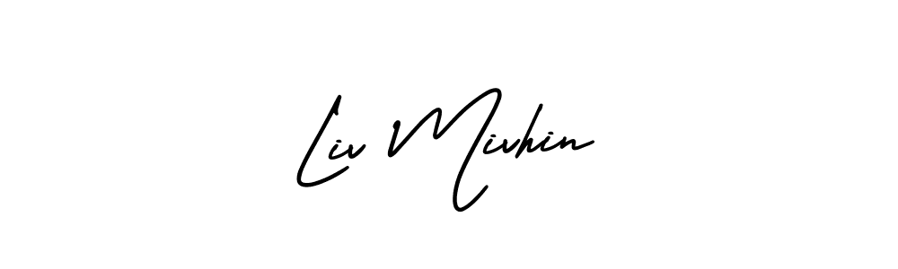 You should practise on your own different ways (AmerikaSignatureDemo-Regular) to write your name (Liv Mivhin) in signature. don't let someone else do it for you. Liv Mivhin signature style 3 images and pictures png
