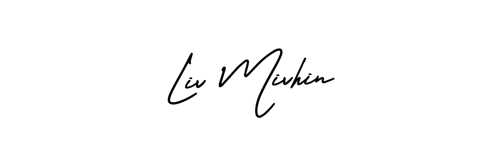 You should practise on your own different ways (AmerikaSignatureDemo-Regular) to write your name (Liv Mivhin) in signature. don't let someone else do it for you. Liv Mivhin signature style 3 images and pictures png