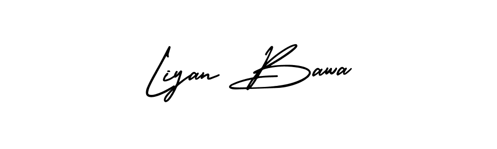 You should practise on your own different ways (AmerikaSignatureDemo-Regular) to write your name (Liyan Bawa) in signature. don't let someone else do it for you. Liyan Bawa signature style 3 images and pictures png