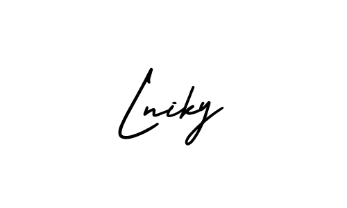 How to make Lniky name signature. Use AmerikaSignatureDemo-Regular style for creating short signs online. This is the latest handwritten sign. Lniky signature style 3 images and pictures png