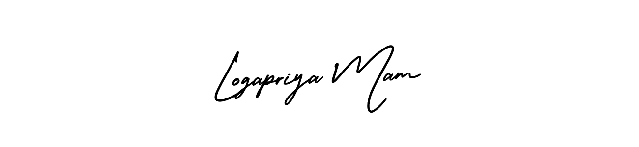 You should practise on your own different ways (AmerikaSignatureDemo-Regular) to write your name (Logapriya Mam) in signature. don't let someone else do it for you. Logapriya Mam signature style 3 images and pictures png