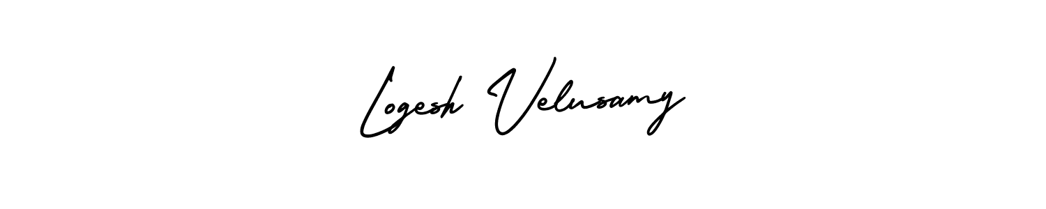 The best way (AmerikaSignatureDemo-Regular) to make a short signature is to pick only two or three words in your name. The name Logesh Velusamy include a total of six letters. For converting this name. Logesh Velusamy signature style 3 images and pictures png