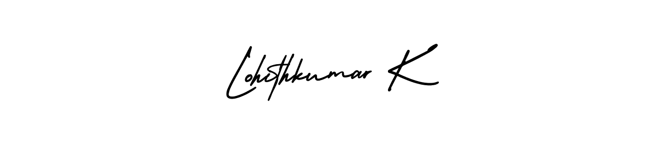 This is the best signature style for the Lohithkumar K name. Also you like these signature font (AmerikaSignatureDemo-Regular). Mix name signature. Lohithkumar K signature style 3 images and pictures png