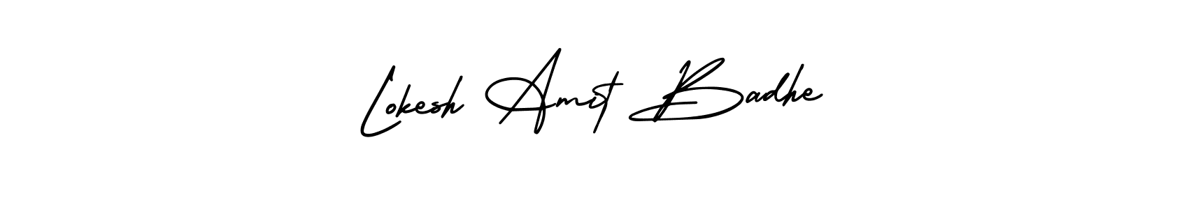 This is the best signature style for the Lokesh Amit Badhe name. Also you like these signature font (AmerikaSignatureDemo-Regular). Mix name signature. Lokesh Amit Badhe signature style 3 images and pictures png