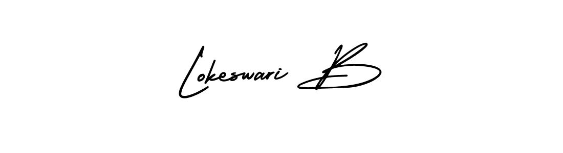 The best way (AmerikaSignatureDemo-Regular) to make a short signature is to pick only two or three words in your name. The name Lokeswari B include a total of six letters. For converting this name. Lokeswari B signature style 3 images and pictures png