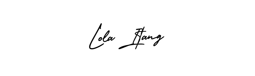 You should practise on your own different ways (AmerikaSignatureDemo-Regular) to write your name (Lola Itang) in signature. don't let someone else do it for you. Lola Itang signature style 3 images and pictures png