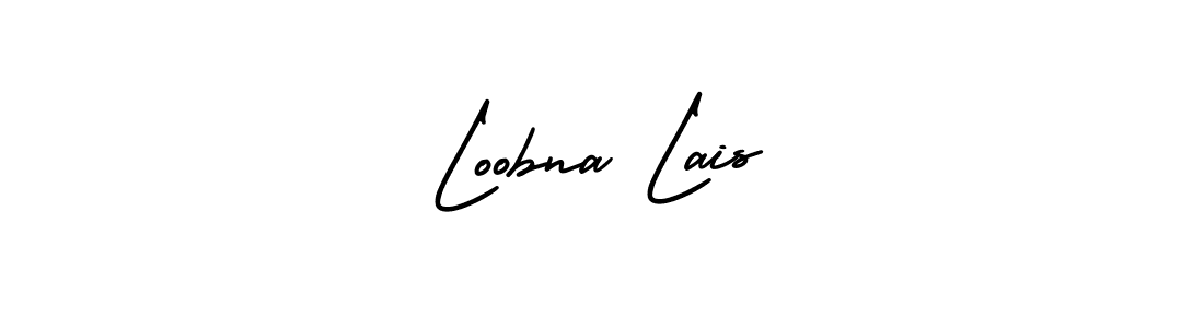 You should practise on your own different ways (AmerikaSignatureDemo-Regular) to write your name (Loobna Lais) in signature. don't let someone else do it for you. Loobna Lais signature style 3 images and pictures png