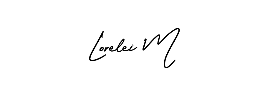 The best way (AmerikaSignatureDemo-Regular) to make a short signature is to pick only two or three words in your name. The name Lorelei M include a total of six letters. For converting this name. Lorelei M signature style 3 images and pictures png