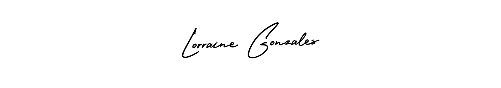 You should practise on your own different ways (AmerikaSignatureDemo-Regular) to write your name (Lorraine Gonzales) in signature. don't let someone else do it for you. Lorraine Gonzales signature style 3 images and pictures png