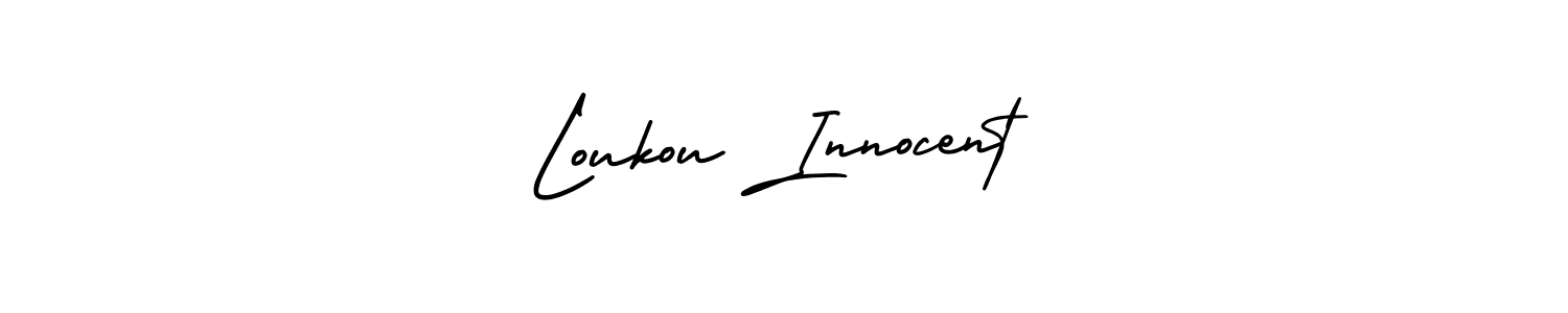 You should practise on your own different ways (AmerikaSignatureDemo-Regular) to write your name (Loukou Innocent) in signature. don't let someone else do it for you. Loukou Innocent signature style 3 images and pictures png