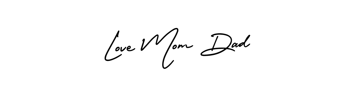 You should practise on your own different ways (AmerikaSignatureDemo-Regular) to write your name (Love Mom Dad) in signature. don't let someone else do it for you. Love Mom Dad signature style 3 images and pictures png